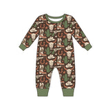 Long sleeves bull skull cactus baby boy western romper