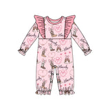 Pink ruffle boots smile hat baby girls western romper