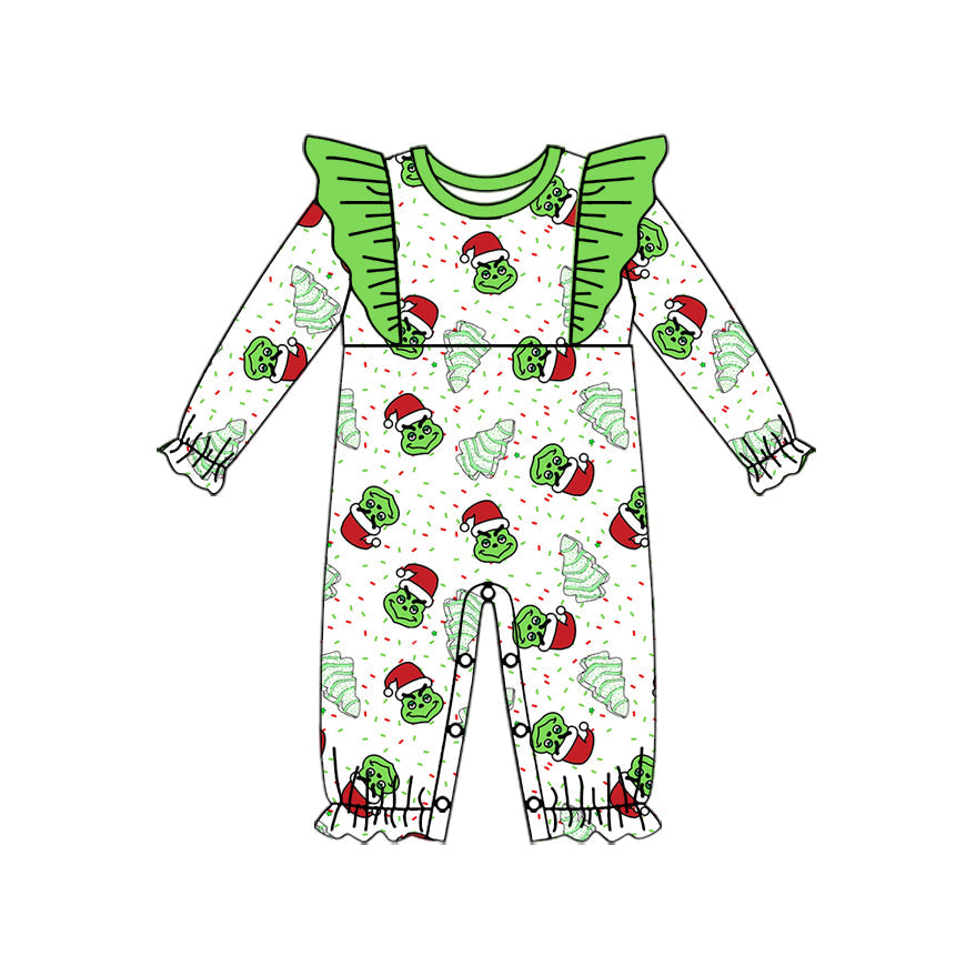 Ruffle green face Christmas tree cakes baby girls romper