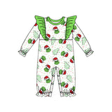 Ruffle green face Christmas tree cakes baby girls romper
