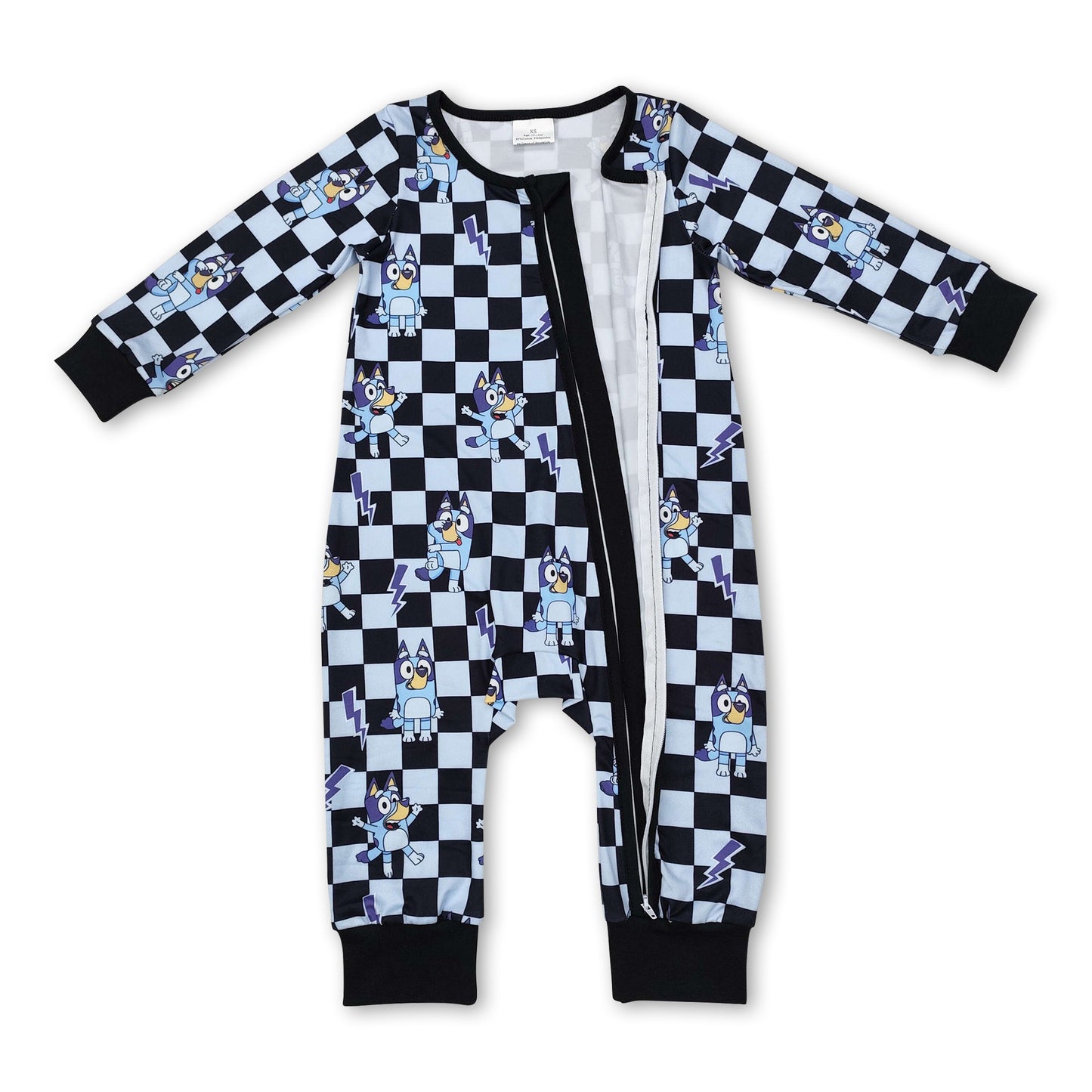 Plaid blue dog long sleeves zipper baby kids romper