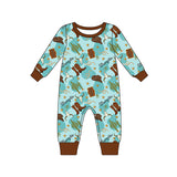 Long sleeves bull skull cactus boots hat western boy romper