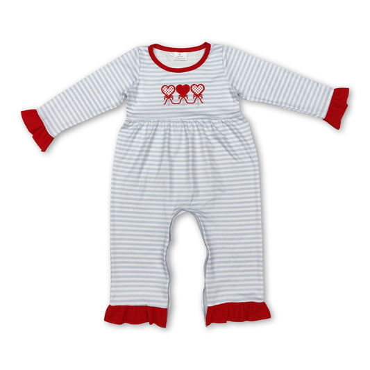 Grey stripe heart baby girls valentine's romper