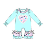 Aqua heart long sleeves baby girls valentine's day romper