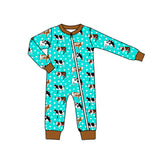 Long sleeves cows polka dots baby boys zipper romper