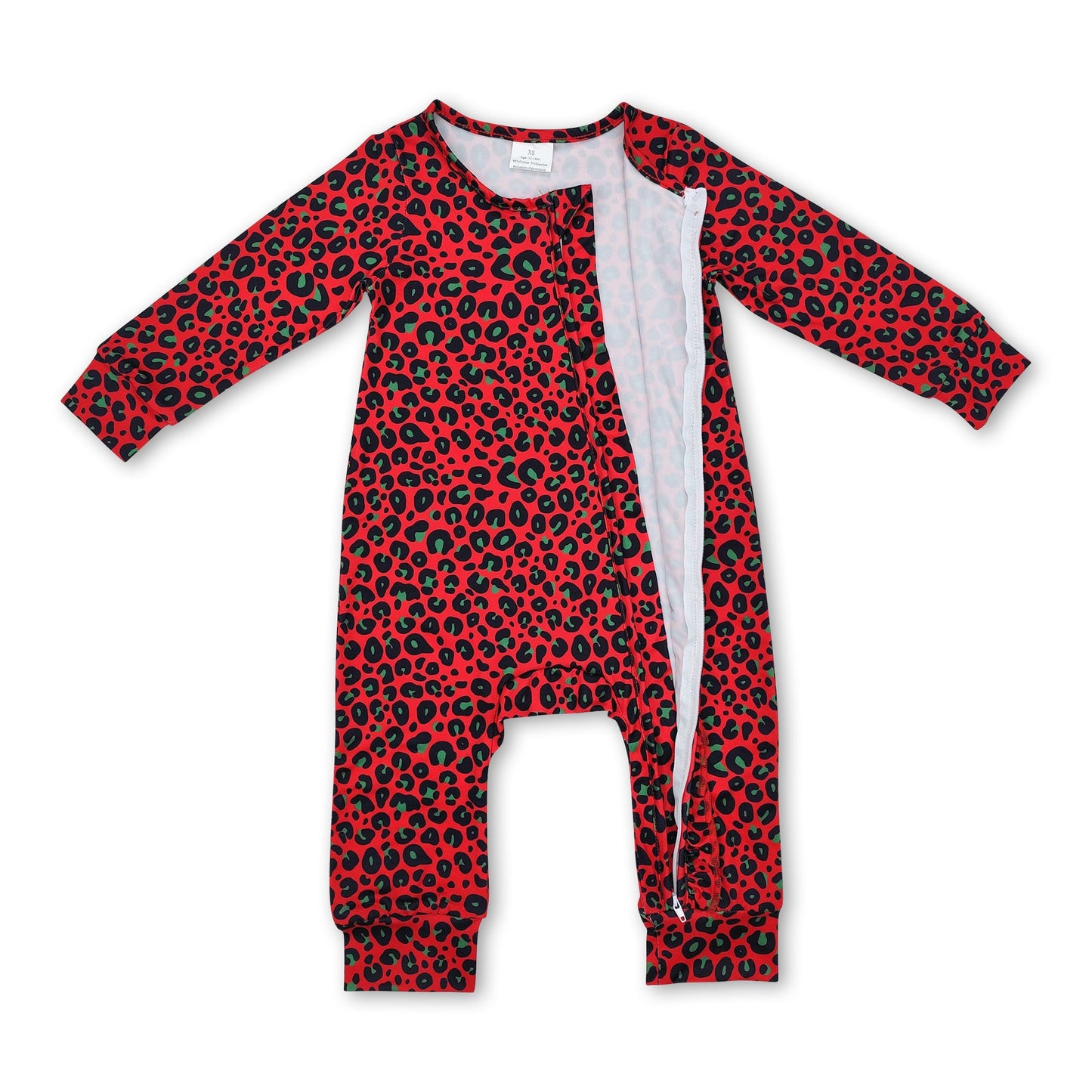 Green red leopard baby girls Christmas zipper romper