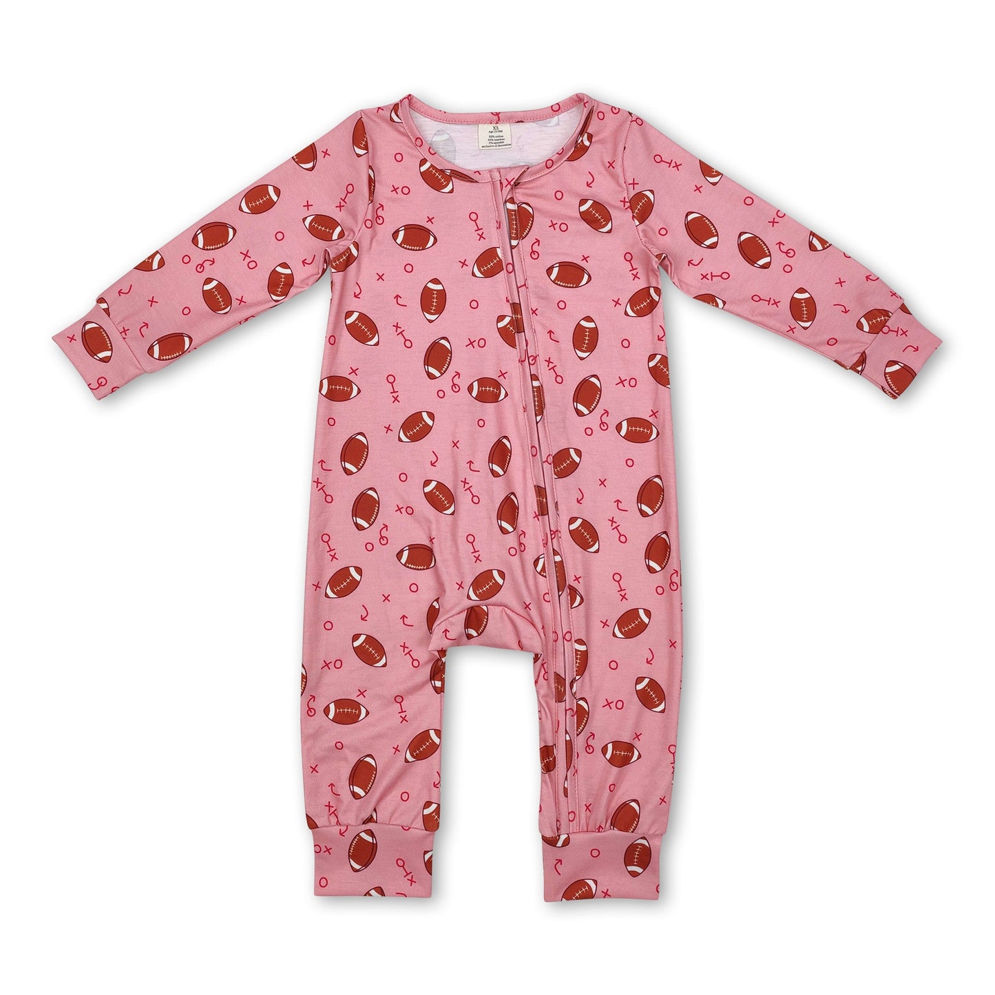 Pink long sleeves football baby girls zipper romper