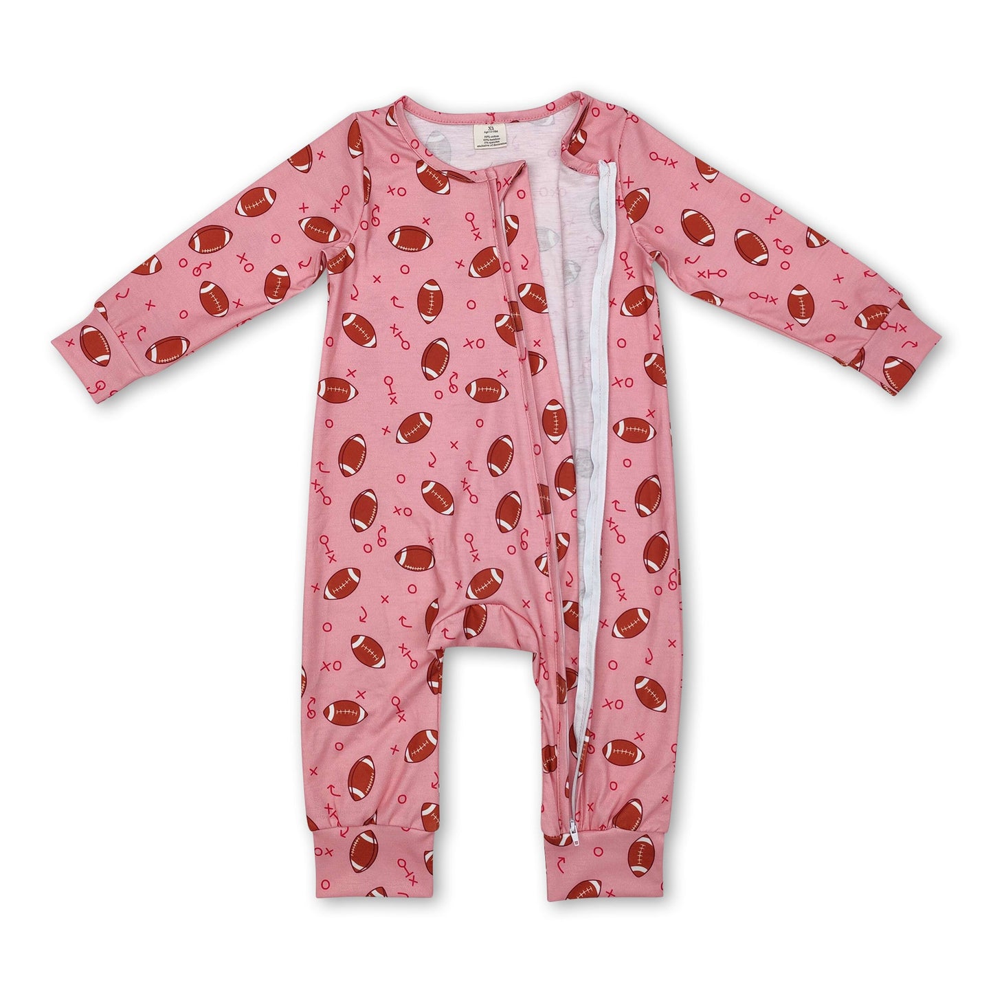 Pink long sleeves football baby girls zipper romper