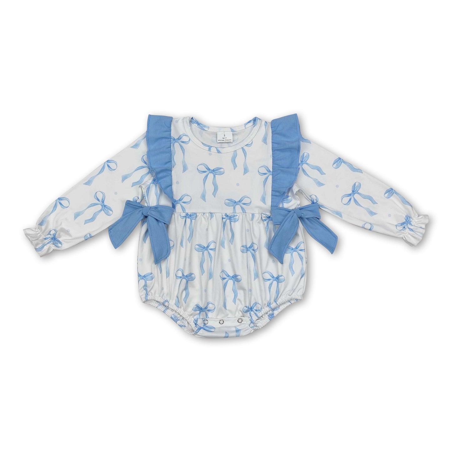 Light blue bow long sleeves baby girls romper