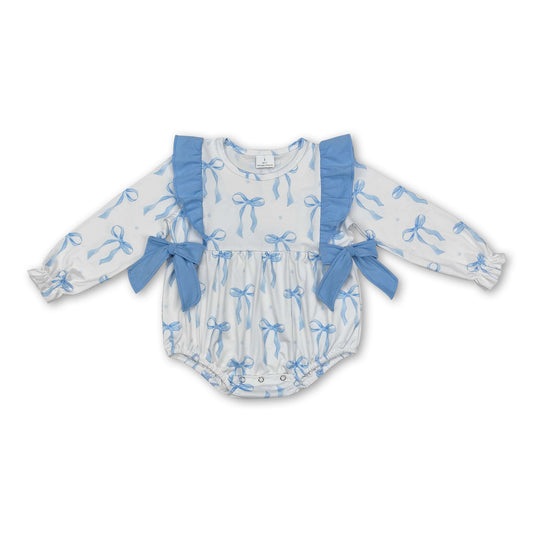 Light blue bow long sleeves baby girls romper