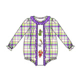 Plaid alligator pelican crawfish girls mardi gras romper