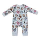 Long sleeves light blue dog baby kids zipper romper