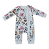 Long sleeves light blue dog baby kids zipper romper
