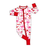 Long sleeves dinosaur heart baby girls valentine's zipper romper