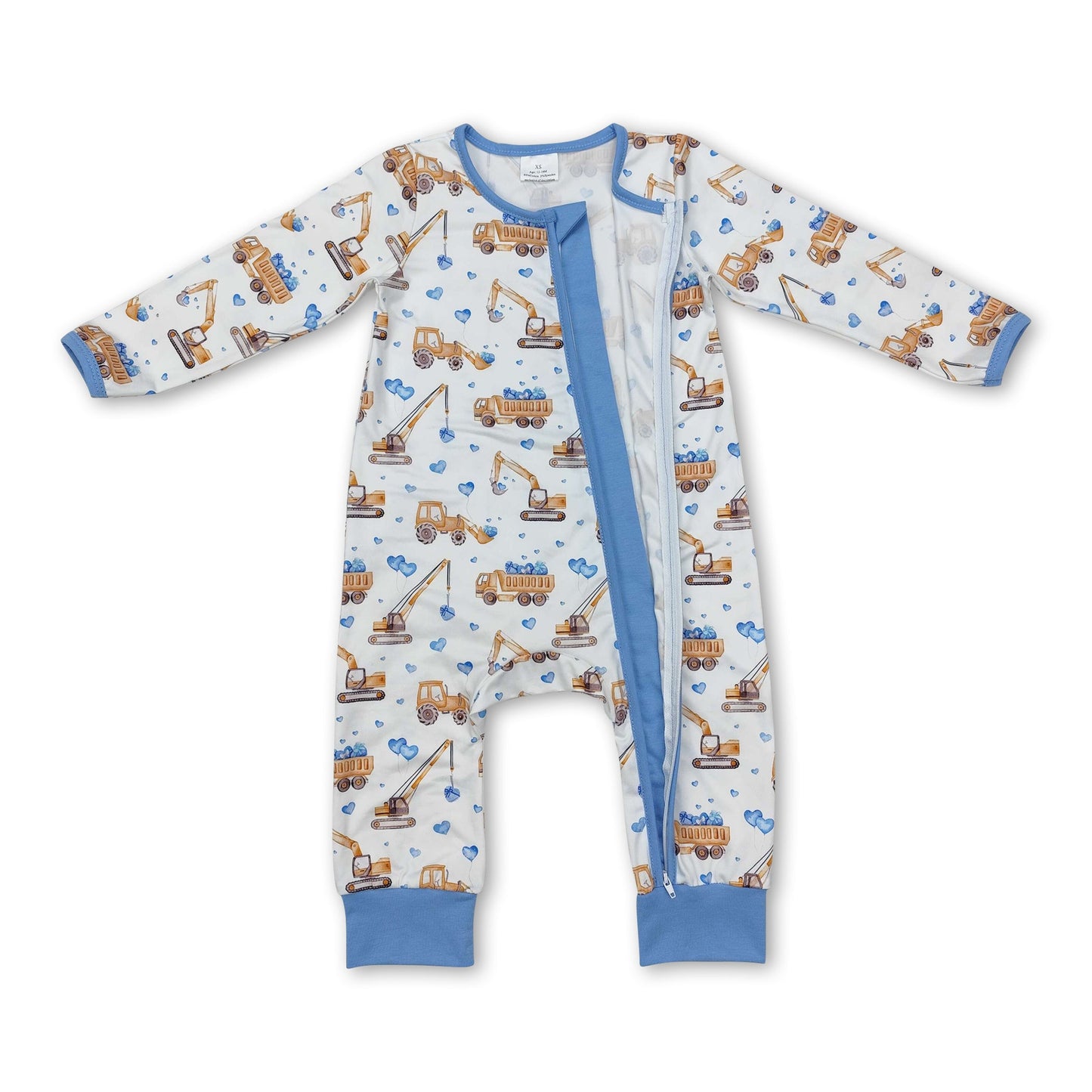 Light blue heart constructions baby boys valentine's romper