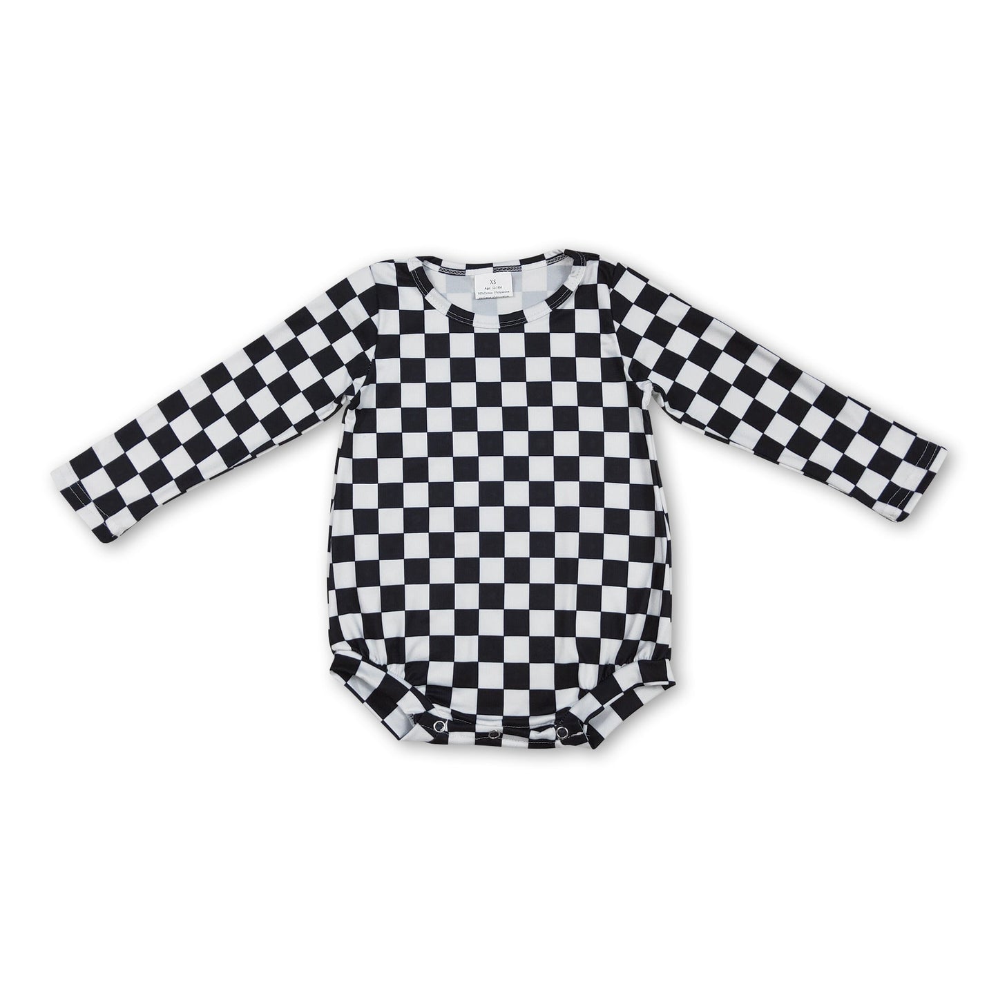 Long sleeves black white plaid baby girls romper