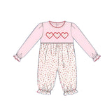 Pink long sleeves heart baby girls valentine's romper