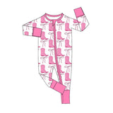 Pink heart boots bow western girls valentine's romper