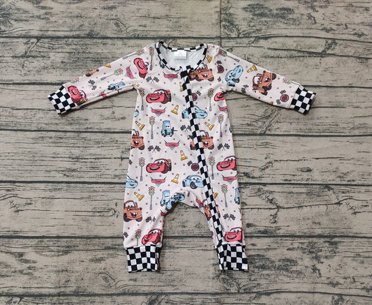 Plaid long sleeves cars baby kids zipper romper