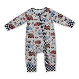 Plaid long sleeves cars baby kids zipper romper