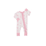 Long sleeves pink ruffle floral bow baby girls zipper romper