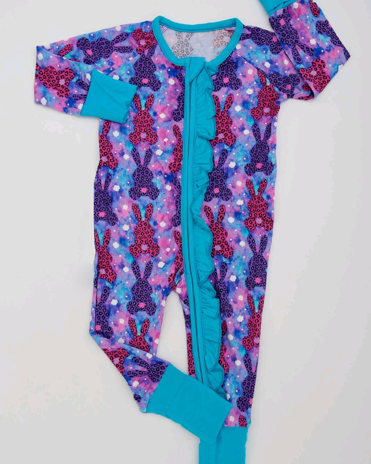 Long sleeves leopard bunny baby girls Easter romper