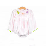 Pink polka dots long sleeves dinosaur baby girls romper