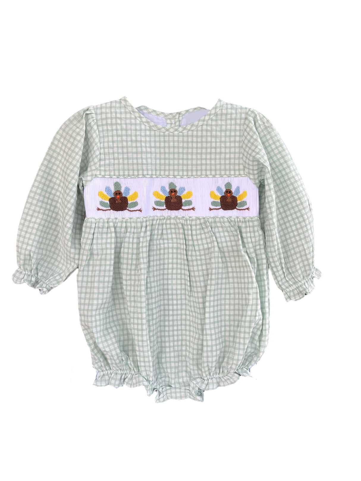 Plaid long sleeves turkey baby girls Thanksgiving romper