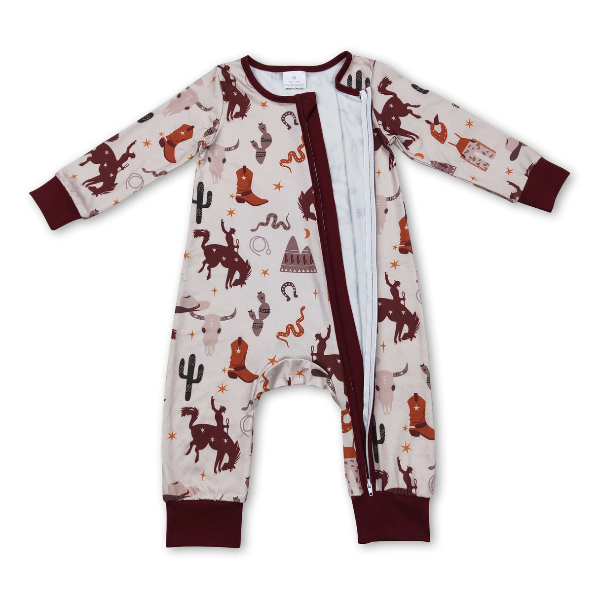 Cactus boots rodeo zipper baby kids western romper