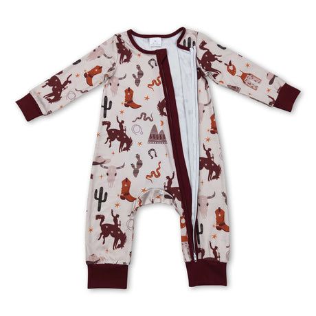 Cactus boots rodeo zipper baby kids western romper