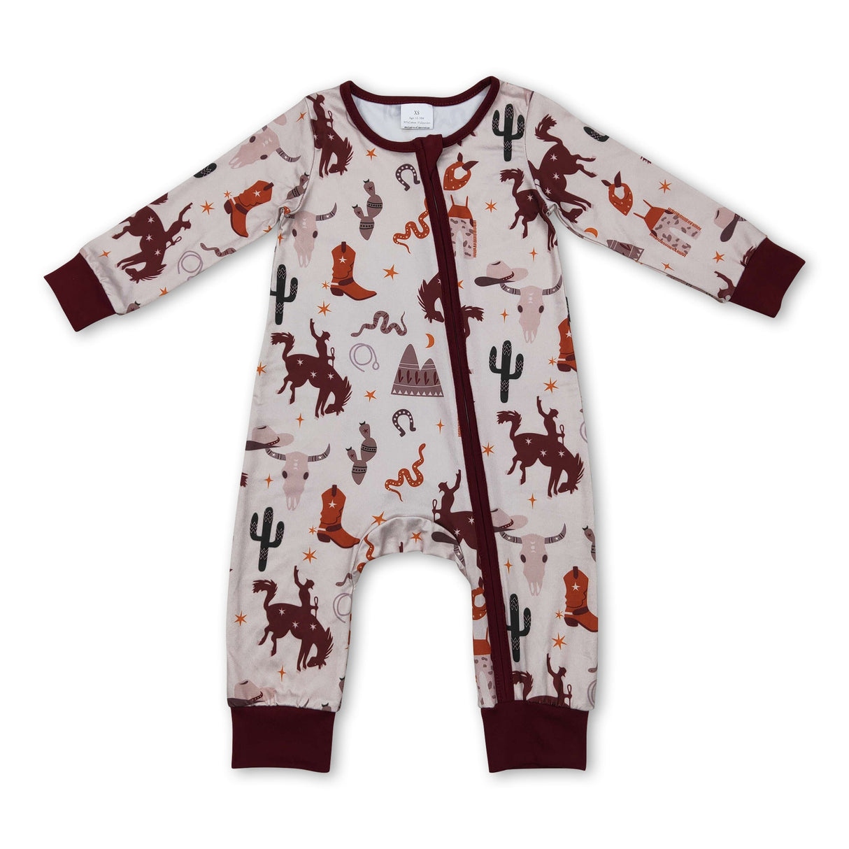 Cactus boots rodeo zipper baby kids western romper