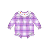 Purple plaid ghost bow smocked girls Halloween romper