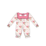 Long sleeves pink santa stripe baby girls Christmas romper