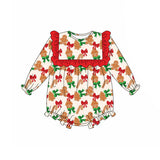 Long sleeves gingerbread bow baby girls Christmas romper