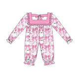 Long sleeves pink ruffle bow ghost baby Halloween romper