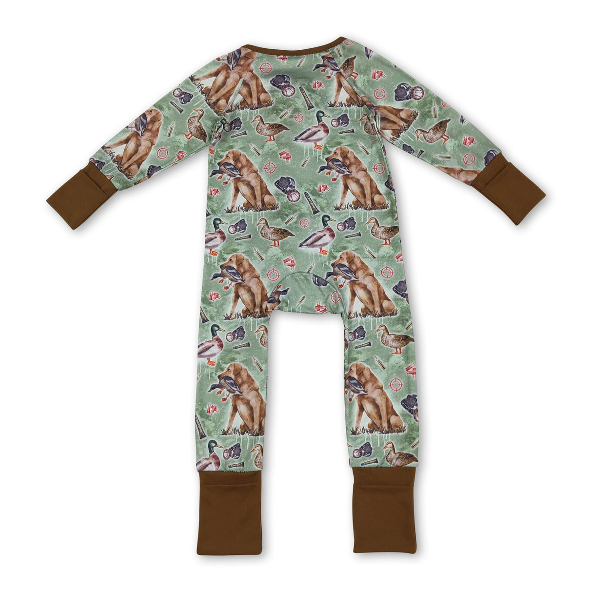 Brown long sleeves dog duck baby boy zipper romper