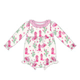 Pink ruffle cactus boots hat western baby girl romper
