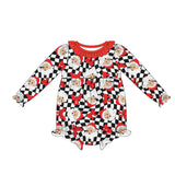 Red ruffle bow santa baby girls Christmas romper