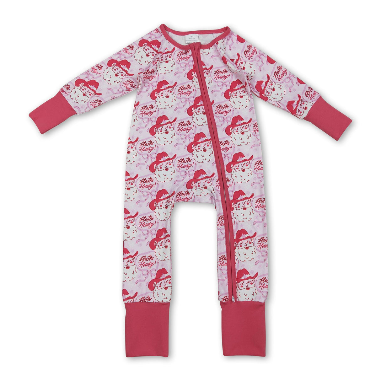 Long sleeves pink bow santa western girls Christmas romper
