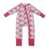 Long sleeves pink bow santa western girls Christmas romper