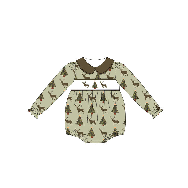 Long sleeves deer Christmas tree baby girls romper