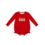 Long sleeves red Christmas tree cake baby girl romper