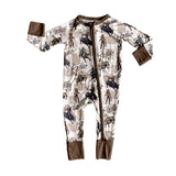 Long sleeves rodeo western baby zipper romper