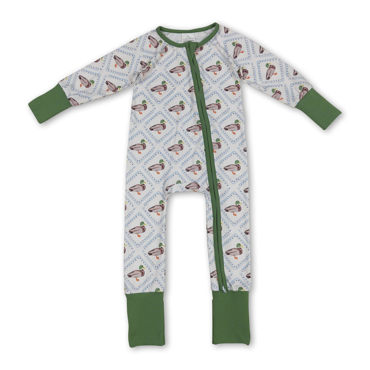 Green long sleeves duck baby kids zipper romper