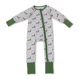 Green long sleeves duck baby kids zipper romper