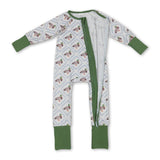 Green long sleeves duck baby kids zipper romper