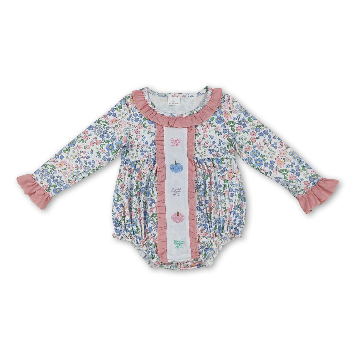 Pink long sleeves floral pumpkin bow floral baby fall romper