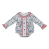 Pink long sleeves floral pumpkin bow floral baby fall romper