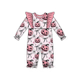Long sleeves pink pumpkin bow boo baby Halloween romper