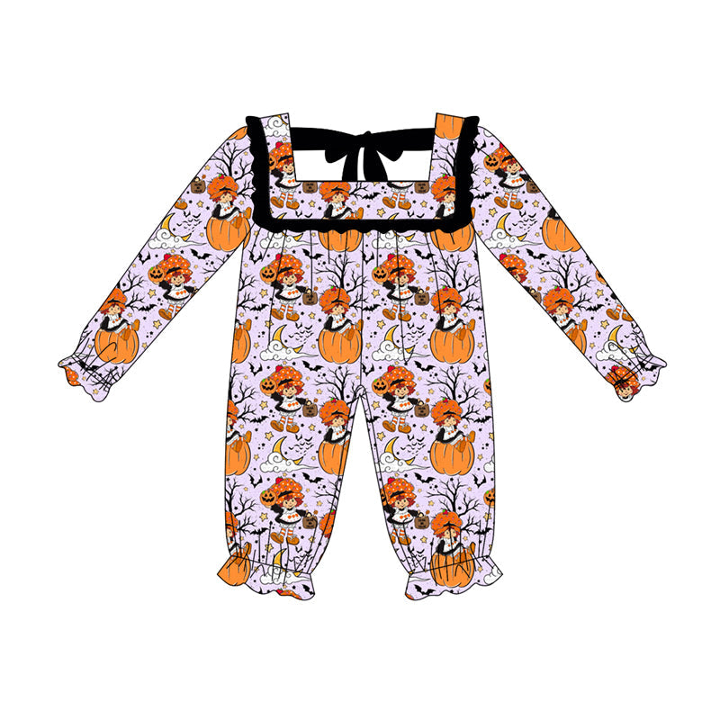Long sleeves pumpkin bat baby girls Halloween romper